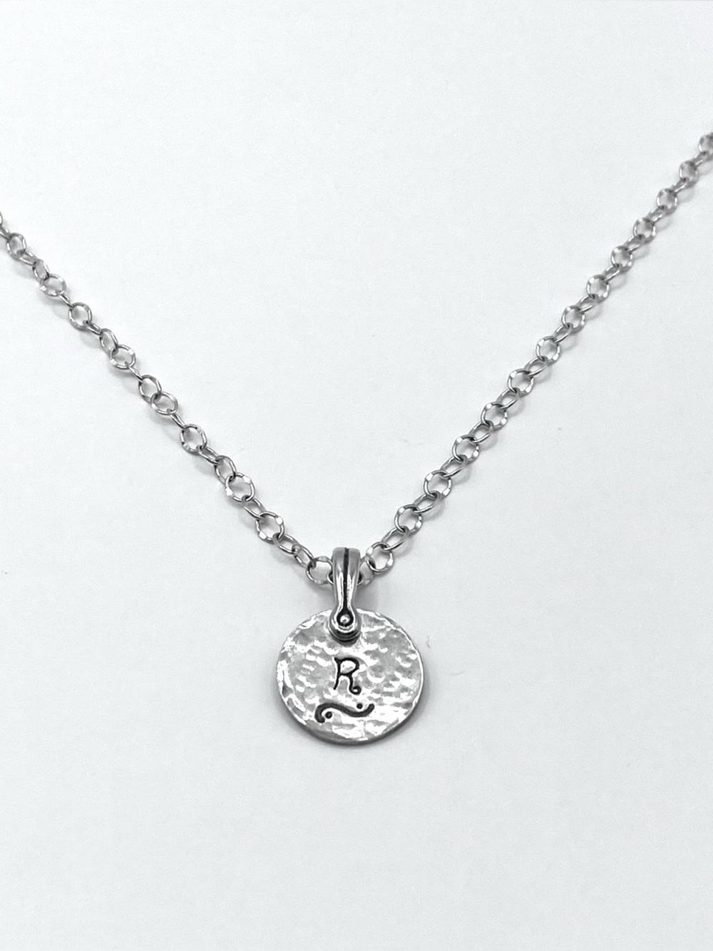 Minimalist Antiqued Initial R Pendant Charm .925 Sterling Silver 18” Necklace